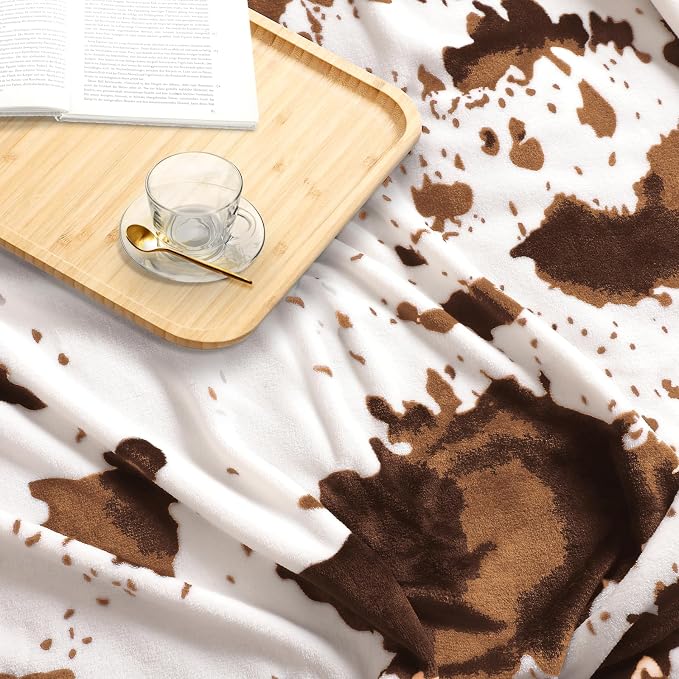 Edenleaf Cow Print Blanket 60"x80", Ultra Soft Flannel Cow Throw Blanket for Couch Bed and Travel, Cow Print Throw Blankets for Bed, All Seasons Blanket 60"x80" (Light Brown)