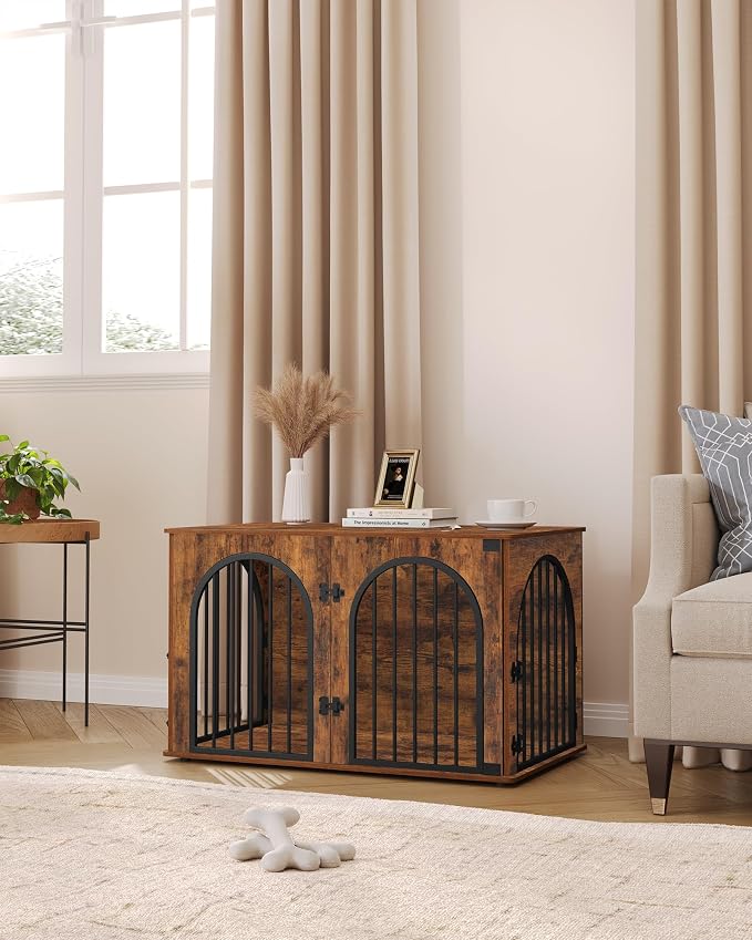 Hzuaneri 39.4'' Dog Crate Furniture,Dog Kennel Indoor for Medium/Large Dogs | Dog Kennel Furniture Wooden Dog Cage Heavy Duty Dog Crate Decorative Pet House End Side Table TV Stand,Rustic Brown DFC84101B