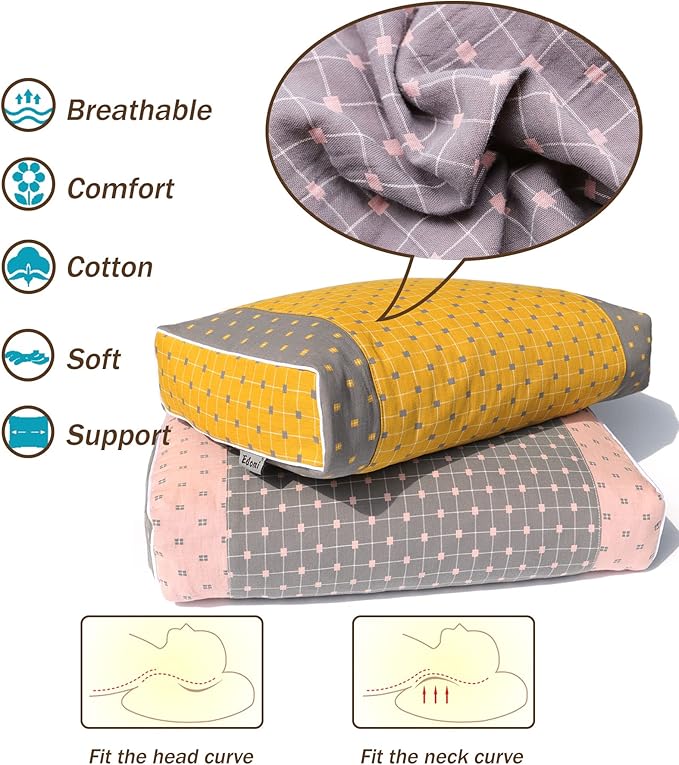 Upgraded Buckwheat Neck Pillows, Buckwheat Hull Pillow for Pain Relief, Pillow Cube for Sleeping with Zipper Washable Cotton Cover, Neck Support Meditation Cushion (18x10 Inch, Grey&Pink)