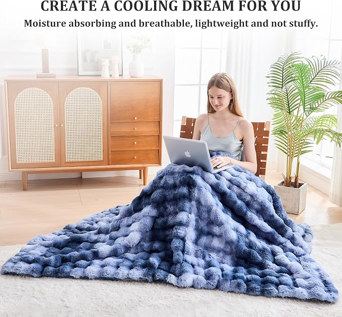 Faux Fur Throw Blanket for Couch, 1000 GSM Cozy Fuzzy Fluffy Soft Plush Thick Bubble Sherpa Blanket for Sofa Bedroom Living Room, Mothers Day Birthday Gifts for Women Home Decor