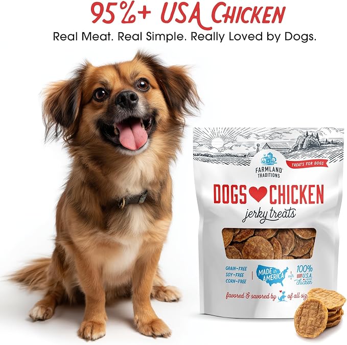 Dogs Love Chicken Jerky Dog Treats 3 Ingredients Grain Free 6 oz | Made in the USA, soft and chewy, healthy dog snacks, training treats for small medium and large breed dogs and puppies