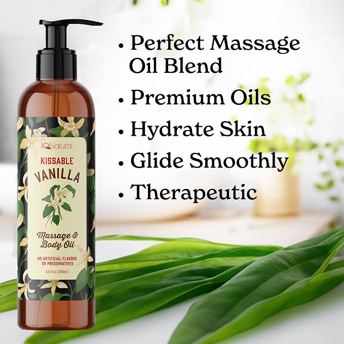 Edible Massage Oil Safe for Genitals - Warming Massage Oil for Date Night, Couples Intimacy - Flavored Edible Body Oil Safe for Private Area, Vanilla 8oz