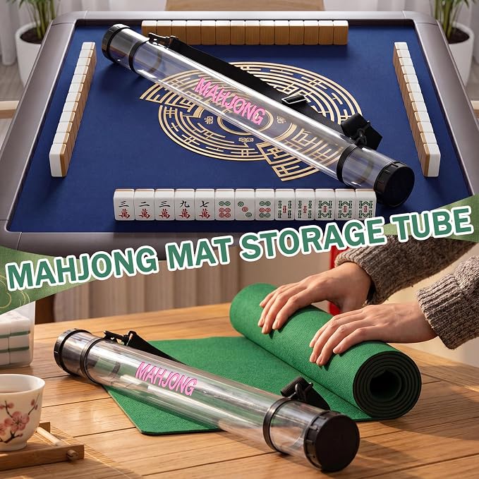 Gemscream 1 Pcs 37 Inch Mahjong Mat Storage Tube Plastic Waterproof Mahjong Mat Holder with Strap and Printed Outdoor Travel Storage Tube for Board Games Yoga Mats Tripod, Mats Not Include (Clear)