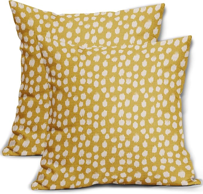 Sweetshow Yellow Cream Dots Pillow Covers 18x18 Set of 2 Boho Design Polka Dot Throw Pillows Modern Trendy Print Outdoor Decorative Pillowcase Square Linen Cushion Cases Decor for Sofa Couch Bed