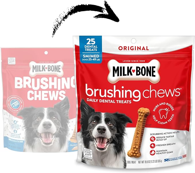 Milk-Bone Brushing Chews Original Chicken Flavor Daily Dental Dog Treats, Small/Medium, 19.6 Oz. Bag (Pack of 5)