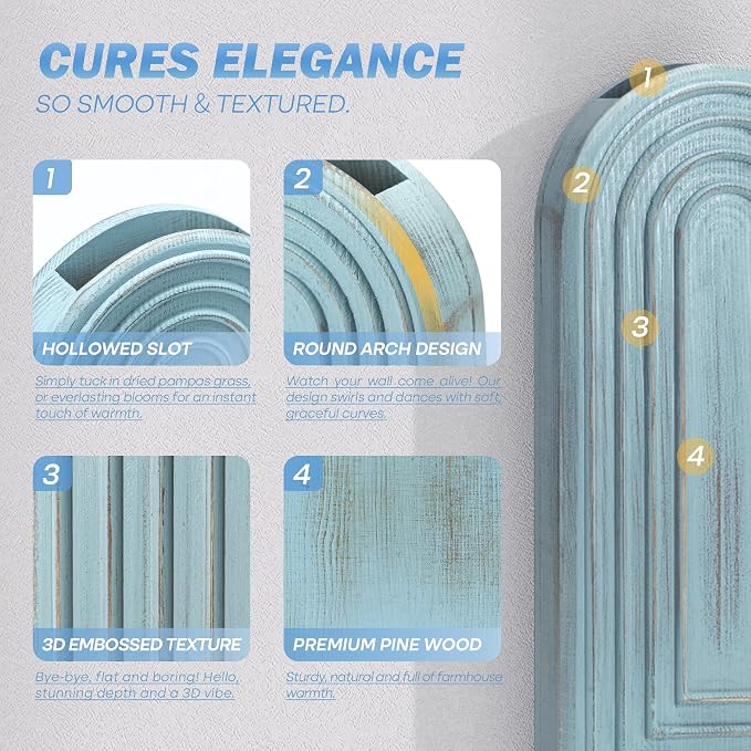 EOSAHR Wall Vase: Wall Planter for Fake Flowers for Living Room Decor, Blue | 2Pcs, Pine Wood, Wood Vase for Wall Decor, Wall Art for Kitchen, Ideal for Apartment, Boho Bathroom Set for Home Decor