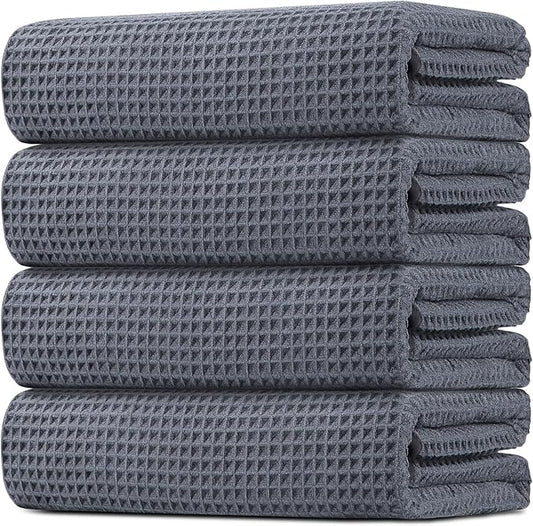 HOMEXCEL Waffle Bath Towels Set 4 Pack, Premium Microfiber Bathroom Towels, Ultra Soft, Lightweight, Highly Absorbent and Quick Dry Towel for Bathroom, Gym, Shower, Hotel, and Spa, 30 x 60 Inch, Grey