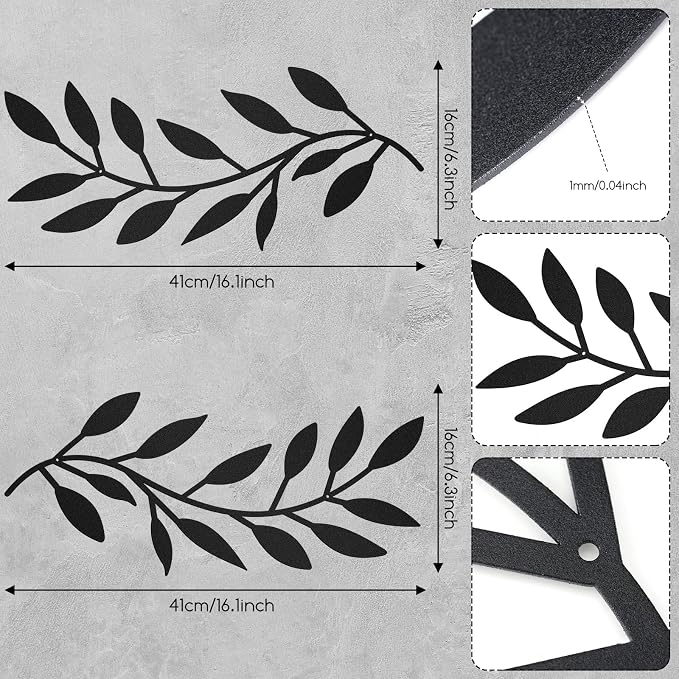 Zhengmy 2 Pcs Metal Tree Leaf Wall Art Vine Olive Branch Decor,Black | Olive Branch Metal Decor for Living Room Hallway, Symmetrical Leaf Pair for Doorway Entryway, Lightweight Hanging Art Design