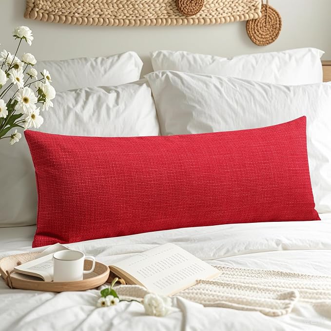 OTOSTAR Linen Throw Pillow Cover Set of 1 Decorative Long Lumbar Pillowcase Rectangle Cushion Cover 14x36 Inch for Home Decor Sofa Bedroom Car 35 x 90CM Red