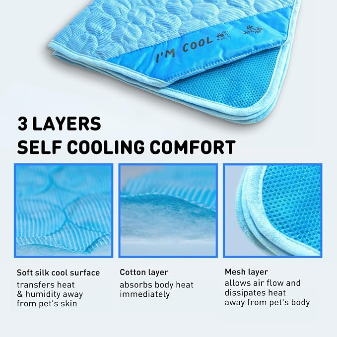 INSPECTOR TAIL Dog Cooling Mat, Indoor & Outdoor, XL Self Cooling Pad | No Freeze Needed, Breathable, Washable, Portable Cooling Mat for Dogs with Travel Bag, Fits Car, Crate, Floor & Bed, 47"x31"