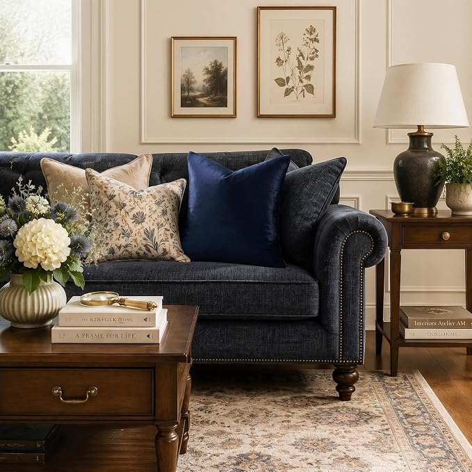 GIGIZAZA Navy Velvet Pillow Covers 18x18 Decorative Pillows Pack of 2 | Blue Throw Pillows for Couch Sofa,280gsm Soft Textured Fabric,Modern Square Pillowcases,Luxury Cushion Covers