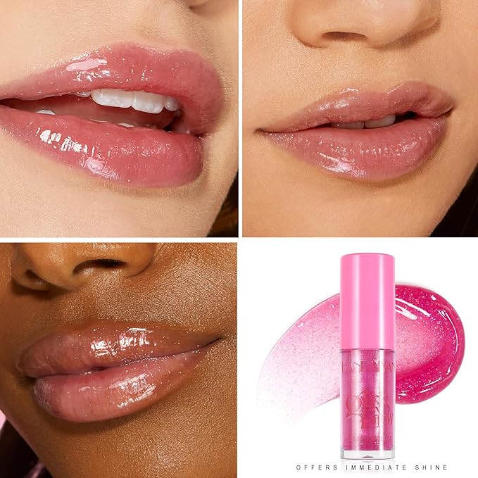 Beauty Glazed Big Brush Head Lip Oil, Ultra-Hydrating & Nourishing, Smooth Glossy Finish Lip Glow Oil, Shiny and Vegan Tinted Lip Gloss, Non-Sticky Formula (1, 02# Shiny)
