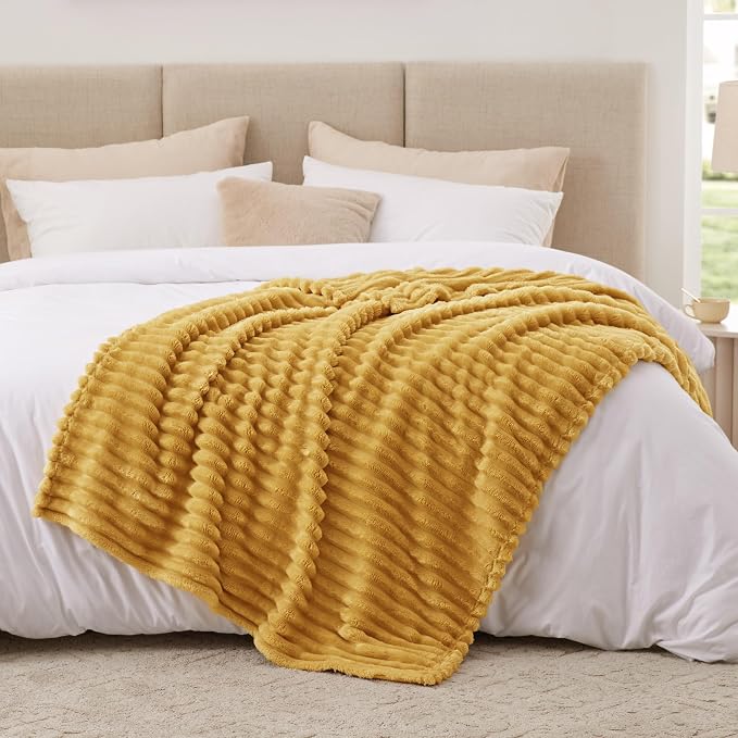 EXQ Home Gentle Soft Fleece Throw Blanket – Cozy Lightweight Blanket for Couch Bed – All-Season Warm Fuzzy Flannel Blanket for Women Mom Her – Gifts for Birthday(50"x60",Mustard Yellow)