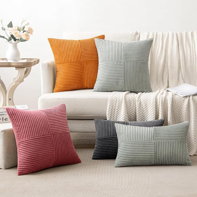 MIULEE Silver Grey Decorative Throw Pillow Covers 16x16 Inch for Couch Bed Sofa Pack of 2 Boho Farmhouse Throw Pillows Soft Cross Corduroy Patchwork Textured Cushion Cases