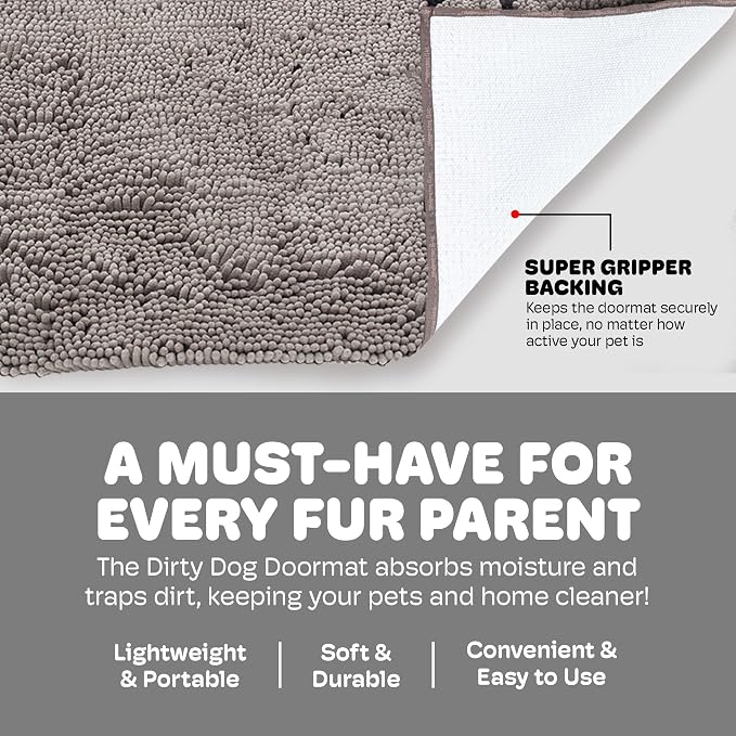 Dog Gone Smart Dirty Dog Doormat - Super Absorbent Polyamide Rug Pulls in Moisture & Dirt - Fast Drying for Clean Floors, Non-Slip, Machine Washable Mat for Muddy Paws - Misty Grey, 23 x 16 Inches