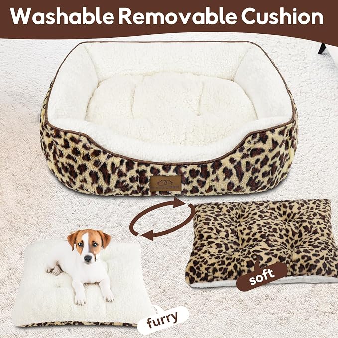 Zerbuger 25in Leopard Rectangle Cat Dog Bed Machine Washable Sleeping Sofa | for Large Medium Small Pets Indoor Outdoor, Non-Slip Bottom Soft Puppy Bed Durable Orthopedic Calming Pet Cuddler