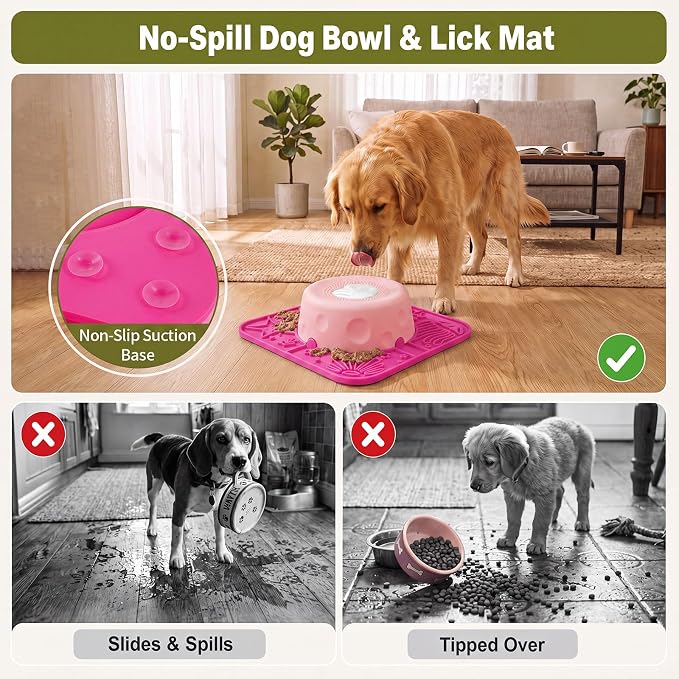 Pezluxe Slow Feeder Dog Bowls & Lick Mat,Dog Licking Bowl with Rolling Ball