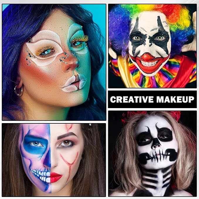 DAMUSI 3 Colors Body Face Paint Sticks Professional Eye Black Baseball Softball Football, Halloween Joker Clown Cosplay Makeup for Adults and Kids (White/Green Eye Black Sticks)
