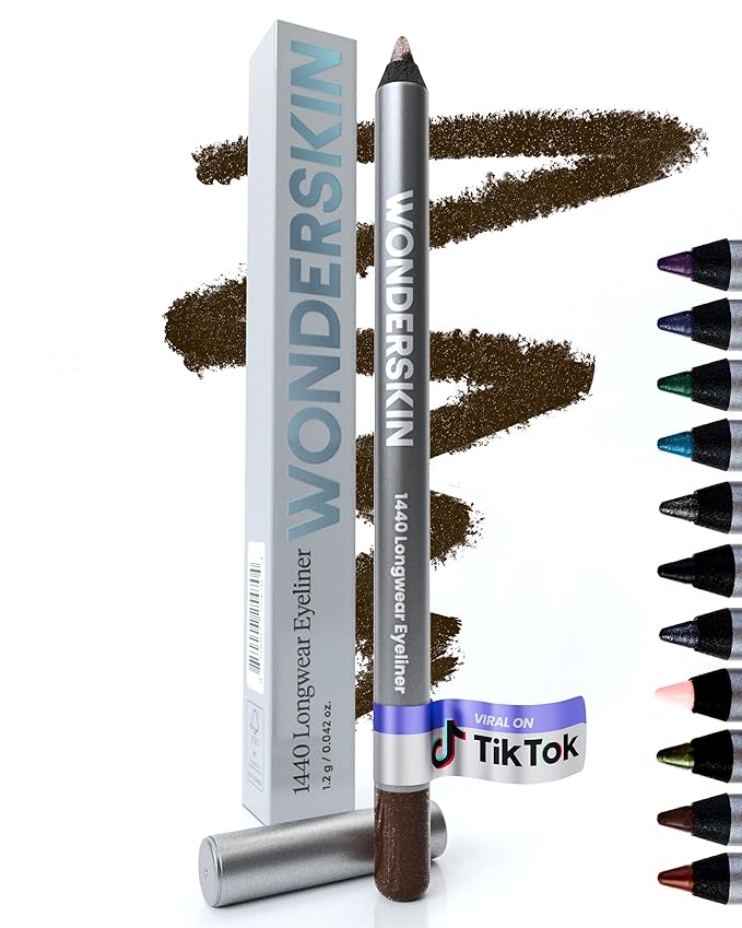 Wonderskin Eyeliner Pencil, 1440 Longwear Brown Glitter Eyeliner Pencil - Waterproof, Sharpenable & Smudge Proof