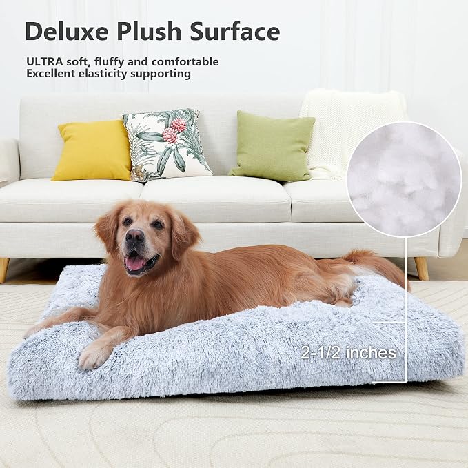 XXXL Dog Bed Washable, Large Waterproof Plush Pet Crate Pad 54", Grey | Ultra Soft Cozy, Removable Cover, Jumbo Dog Mat for Sleeping, Anti-Slip Bottom, Kennel Pad 54*37", Anti Anxiety ,120 lbs