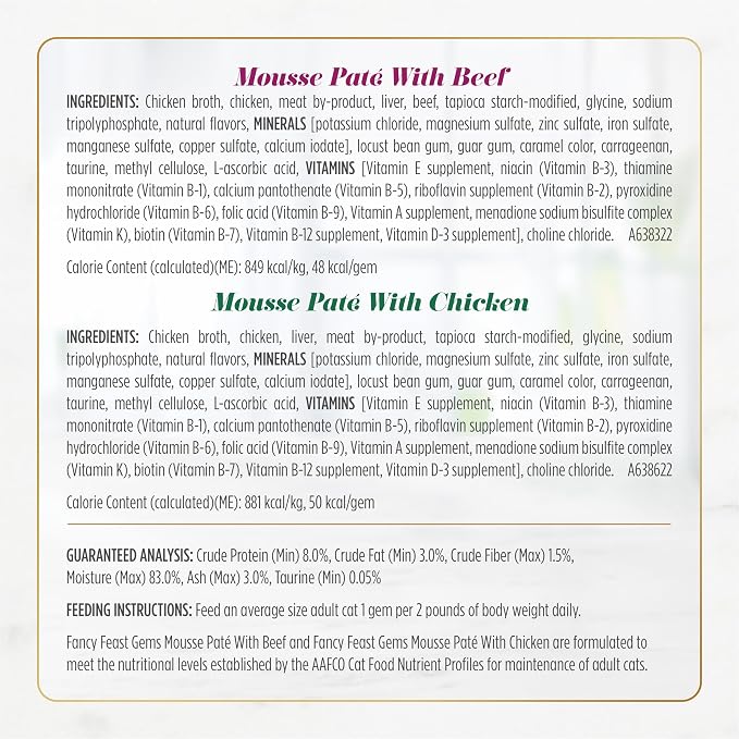 Purina Fancy Feast Gems Salmon Variety Pack Wet Cat Food, 4 oz, 12-Pack | 24 single servings, mousse pate with savory gravy, made with no artificial preservatives, 100 percent complete and balanced