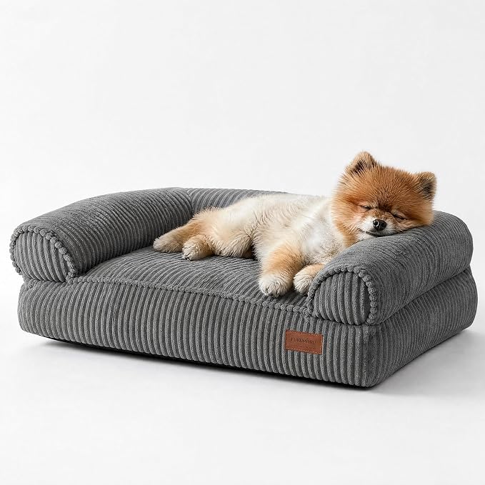 FUKUMARU Dog Couch Bed, Corduroy Cozy Cat Bed, Waterproof, Washable Cover | 28in Orthopedic Dog Beds Sofa for Small Dogs and Large Cats, Cute Warm Cotton Pet Sofa