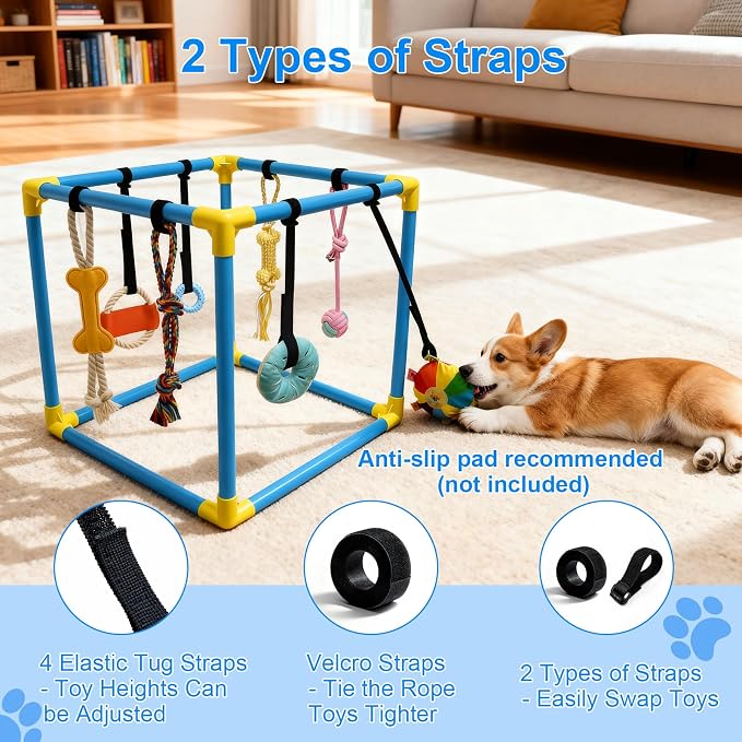 Puppy Play Gym with 8 Hanging Toys, Indoor Jungle Gym for Small Dogs