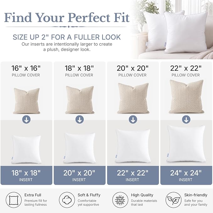 Leeden 12x16 Pillow Inserts Set of 2-12 Inch Square Throw Pillow Insert, Soft Fluffy Decorative Cushion Inserts for Couch Bed, White Pillow Insert Pair