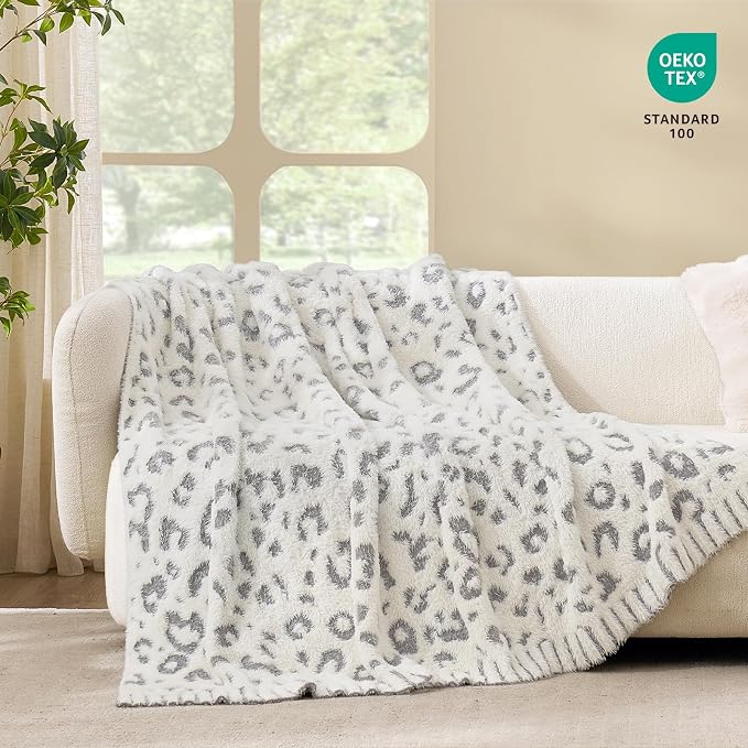 Snuggle Sac Leopard Luxury Faux Fur Blanket Twin Size for Bed Sofa,Ultra Soft Cozy Oversized Fluffy Blanket for Couch Living Room,Grey Leopard,60x80 inches