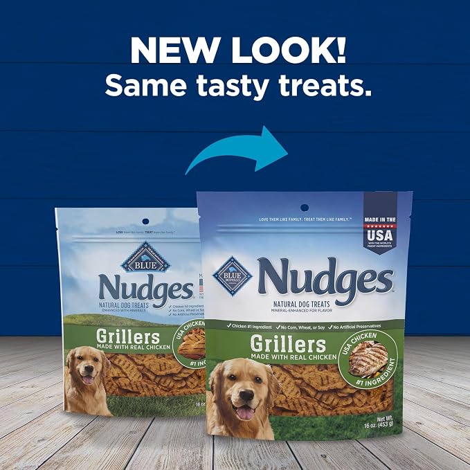 Blue Buffalo Nudges Grillers Natural Dog Treats, Made in the USA with Real Chicken, 16-oz Bag (Pack of 5)