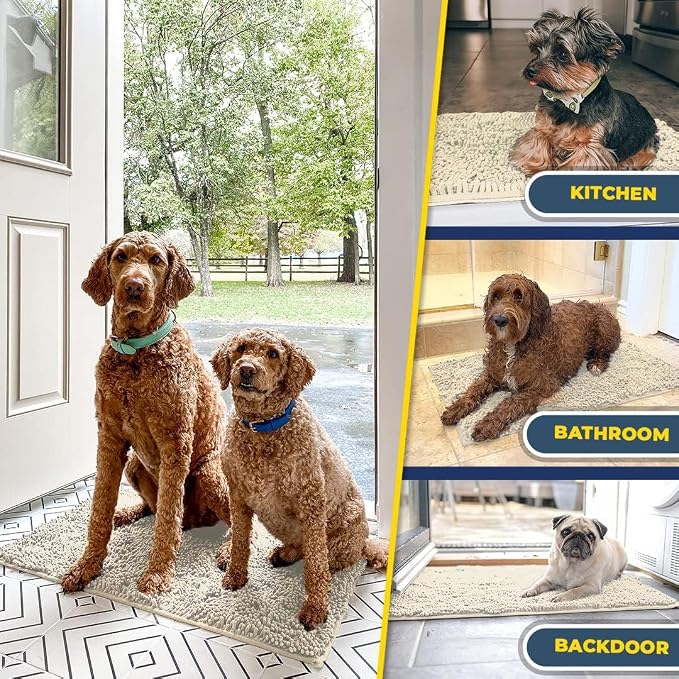 Muddy Mat® | Super Water Absorbent Door Mat Indoor, Microfiber Quick Dry Chenille Entryway Rug, Slip Resistant Front Door Mat, Indoor Mats for Entryway, Machine Washable Pet Rug, Ivory 3ft x 5ft