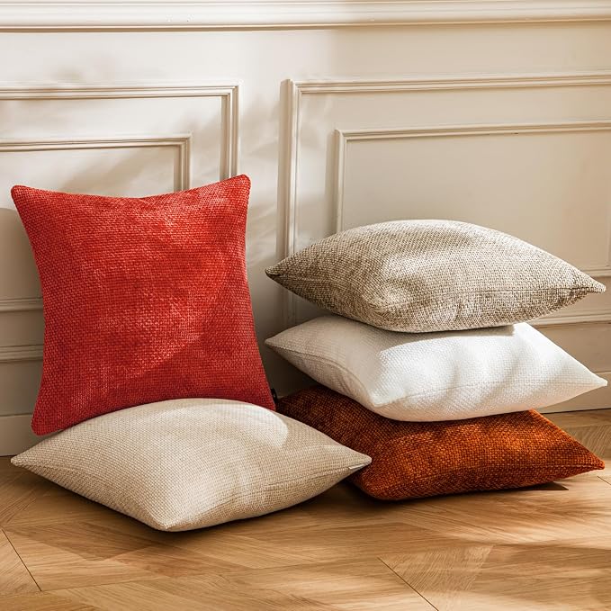 a moment Red Chenille Throw Pillow Covers 20x20 Inch Pack of 2 Modern Decorative Throw Pillow Covers Farmhouse Cross Covers Home Decor for Sofa Bedroom Living Room