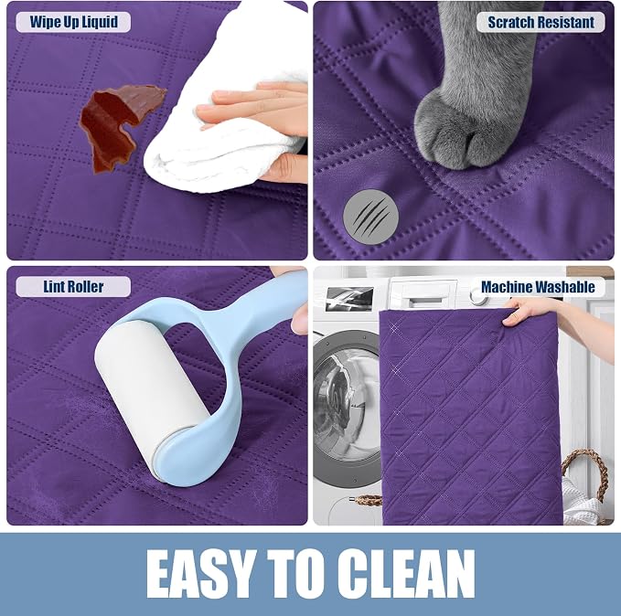 Smiry Waterproof Reversible Pet Couch Covers for Dogs | Pet Friendly, Soft Fabric, Washable Sofa Furniture Protector for Dogs Cat Kids, Checkered (30"x70", Purple/Purple)