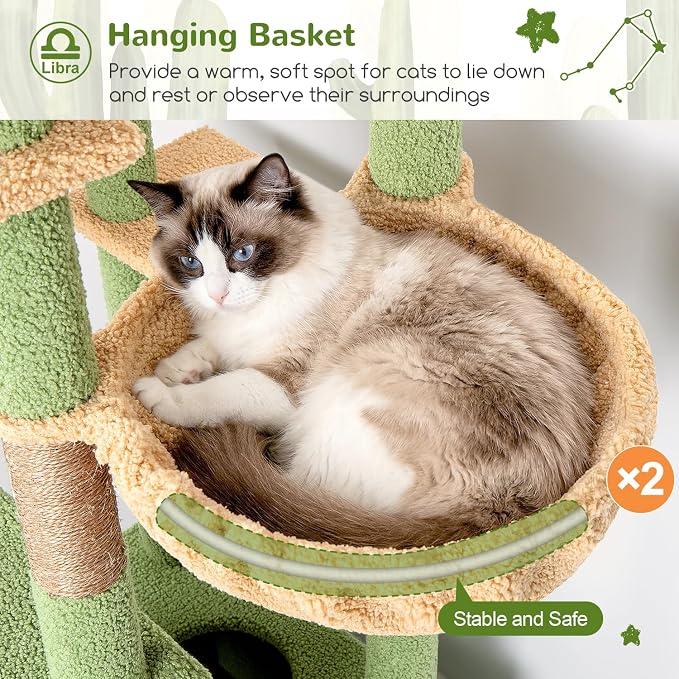 Globlazer Heavy Duty Cat Tree 78 inch Sturdy Cactus Cat Tower for 20lbs Large Adult Cats, Symmetrical Aesthetic Big Cactus Cat Tree with Extra Large Platform, 2 Scratching Boards, Z78, Green