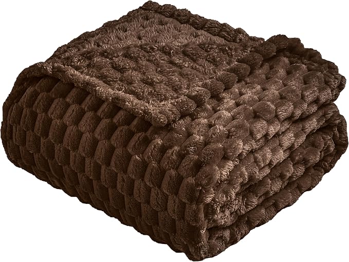 Vessia Flannel Fleece Throw Blanket(50x70 inch), 3D Jacquard Brown Fuzzy and Warm Blanket for Couch,Sofa,Bed,Chair, 300GSM Super Soft Touch Cozy Lightweight Throw for All-Season Home Decor