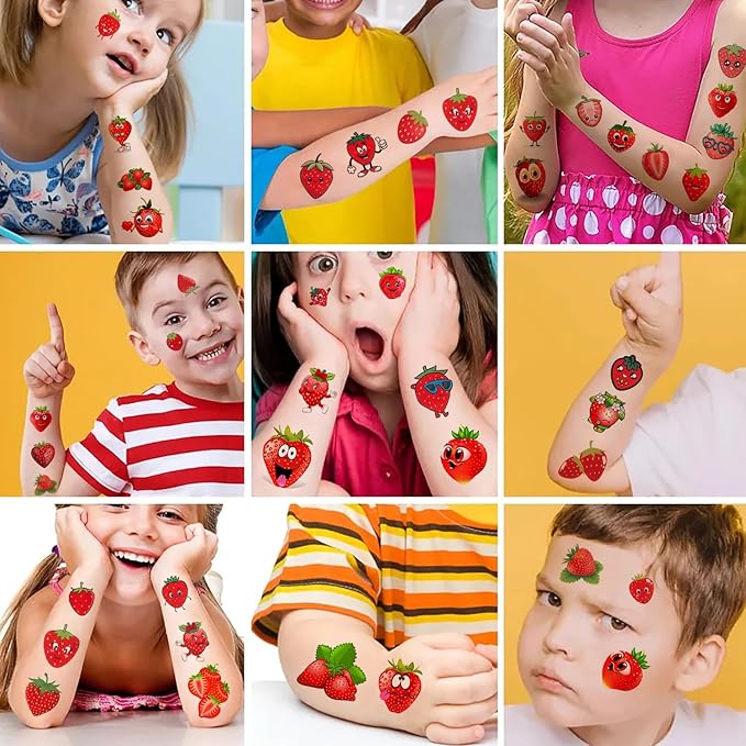 12 Sheets Strawberry Temporary Tattoos for Kids, Berry First Birthday Party Supplies Decorations Cute Fake Tattoos Strawberry Party Favors for Boys Girls Strawberry Theme Gifts Goodie Bags Stuffers