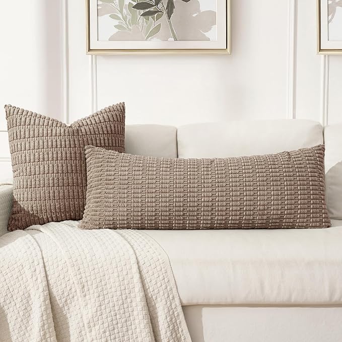 MIULEE Lumbar Corduroy Throw Pillow Cover for Bed 14x36 Light Brown | Pack of 1 Soft Long Decorative Cushion Cover Boho Farmhouse Accent Pillowcase Sofa Couch Livingroom Home Decor