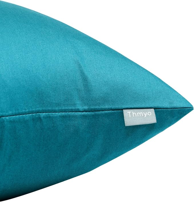 Thmyo 4-Pack 100% Cotton Comfortable Solid Decorative Throw Pillow Case Square Cushion Cover Pillowcase Sublimation Blank Pillow Covers DIY Throw Pillowcase for Sofa(16x16 inch/ 40x40cm,Lake Blue)