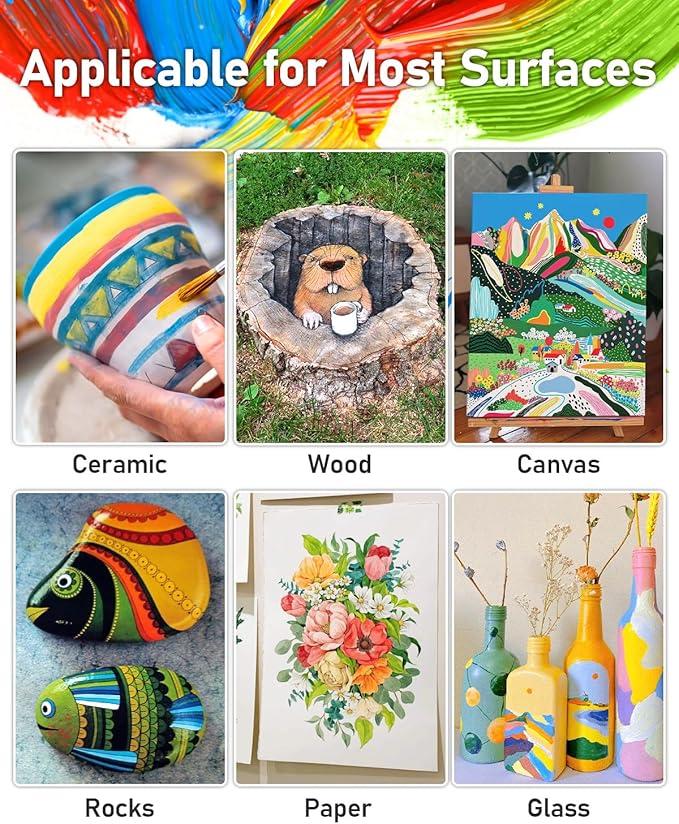 15 Colors Large Bulk Acrylic Paint Set (10 oz,300 ml) Art Painting Supplies for Multi Surface Canvas Wood Leather Fabric Rock Craft, Non Toxic Paint for Kid & Adult with Pump, Color Wheel