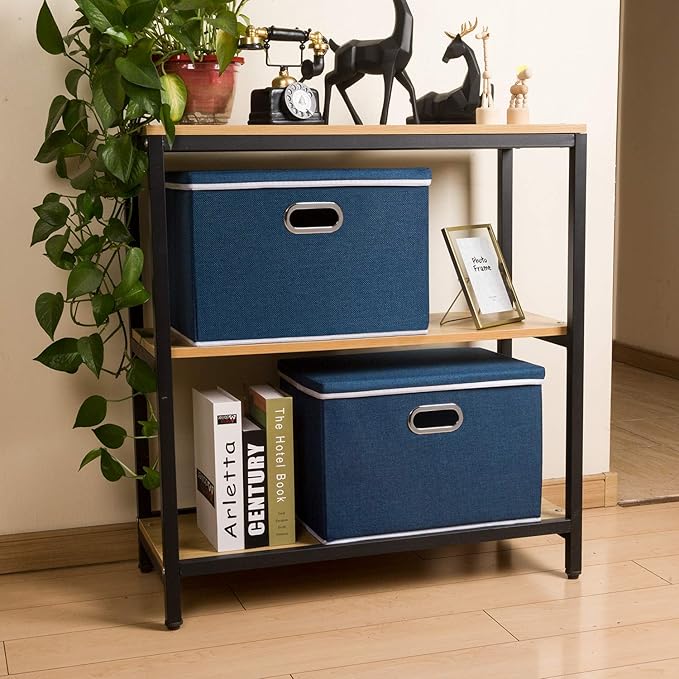 Large Collapsible Storage Bins with Lids [5-Pack] Fabric Foldable Storage Boxes Organizer Containers Baskets Cube with Cover for Home Bedroom Closet Office Royal Blue(17.7x11.8x11.8)