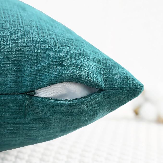 CaliTime Decorative Couch Throw Pillow Covers 18 X 18 Inches Teal | Pack of 2, Cozy Chenille Cushion Cases for Sofa Bed Living Room Farmhouse Home
