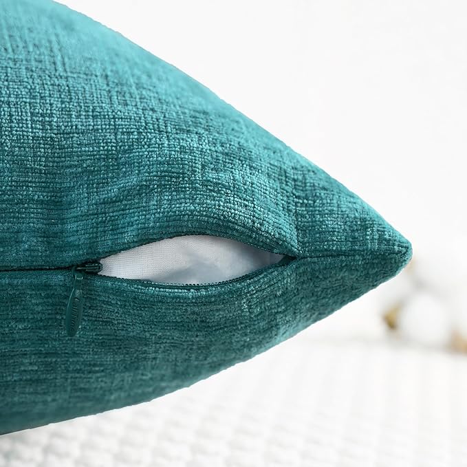 CaliTime Decorative Couch Throw Pillow Covers 26 X 26 Inches Teal | Pack of 2, Cozy Chenille Cushion Cases for Sofa Bed Living Room Farmhouse Home