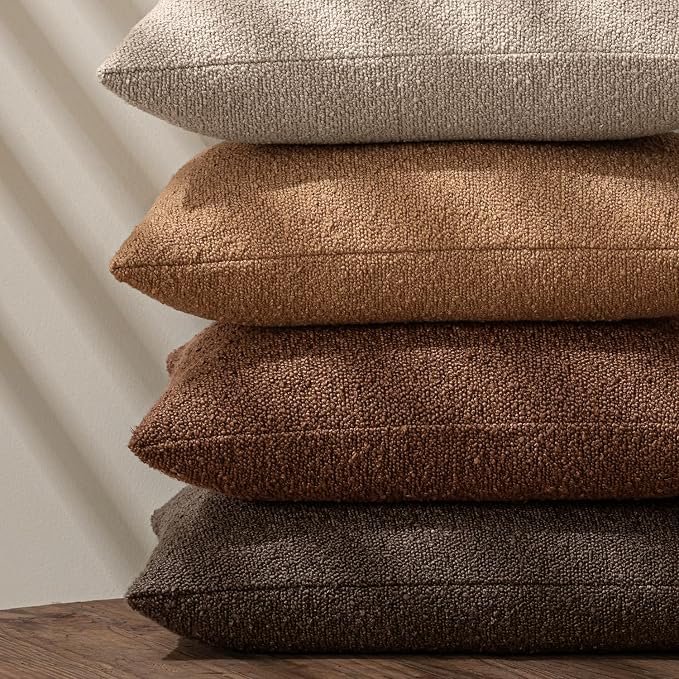 MIULEE 24x24 Decorative Euro Sham Boucle Couch Pillow Covers Cocoa Brown | Set of 2 Textured Neutral Fall Autumn Throw Pillow Covers, Accent Solid Pillowcases, Sofa Living Room Home Decor