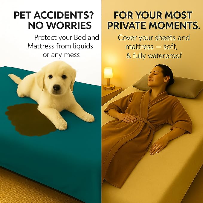Waterproof Blanket for Bed & Couch Protection, Blue/Beige, 50"x60" | High-Density Heavy-Duty Material – Ultra-Soft & Durable Soft Fleece, Leakproof, Reversible, Silent No-Crinkle Design