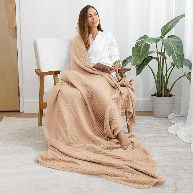 Comfy Cubs Adult Muslin Blanket 90x66” Twin Swaddle Blankets, Cream | 6 Layer Soft, Breathable & Lightweight Muslin Adult Blanket - Machine Washable & Designed in the US Bedding for All Seasons