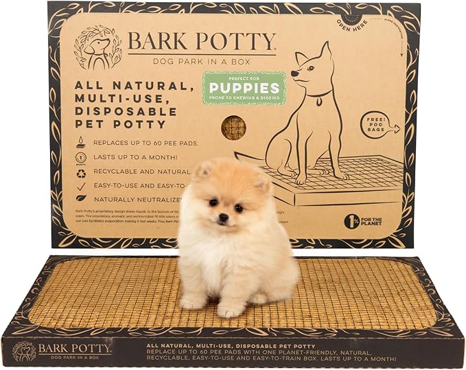Bark Potty for Puppies - Indoor Puppy Litter Box, Dog Potty Tray 24x16 | Plant-based fiber material - stays dry & pest-free, easy one-hand disposal, indoor potty for dogs, puppies & housebreaking