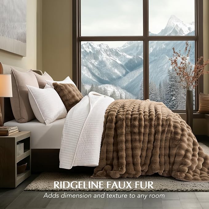 Faux Rabbit Fur Bubble Throw Blanket, 90"x90", Natural Tan | Ultra Soft, Luxury Faux Rabbit Fur Throw, Thick Warm Bubble Blanket, Cozy Fluffy Reversible, for Bed, Couch, Chair, Sofa