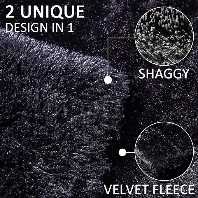 YUSOKI Long Faux Fur King Size Blanket, Black, 90" x 104" | Ultra Soft, Lightweight for All Season Use, stays fluffy after repeated washes, Perfect Gifts, Machine Washable