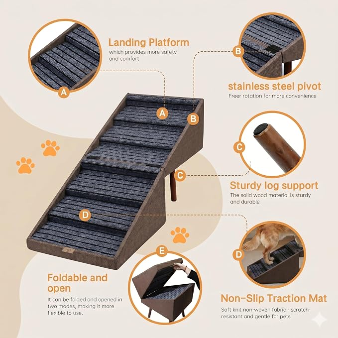 XXL 2-in-1 Ottoman Dog Stairs for Large Dogs,21.6 Inch Foldable | 6 Step Pet stairs for Bed and Couch,Safe Dog Stairs for Small Dogs,Joint Relief,Easily Fold Flat for Compact Storage