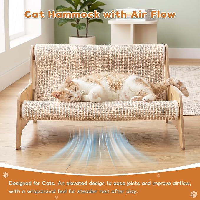 Large Sisal Cat Scratcher Sofa for Indoor Cats, Durable Cat Couch Furniture | Mess-Free No Shedding Cat Scratcher Bed, Multi-Functional Lounge for Scratching & Playing, Easy Assembly, Protects Furniture